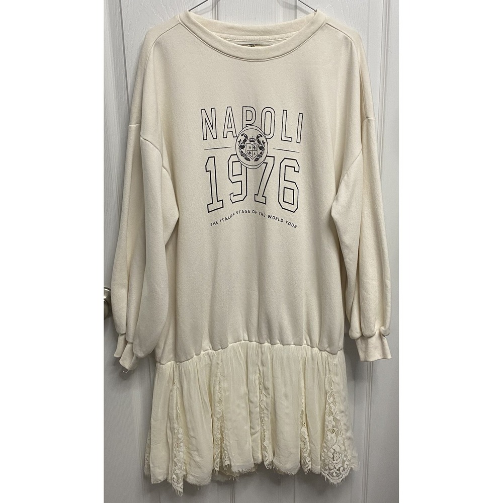 Pilcro Anthropologie Women Napoli 1976 Ivory Sweatshirt Lace Mini Dress Sz. S
